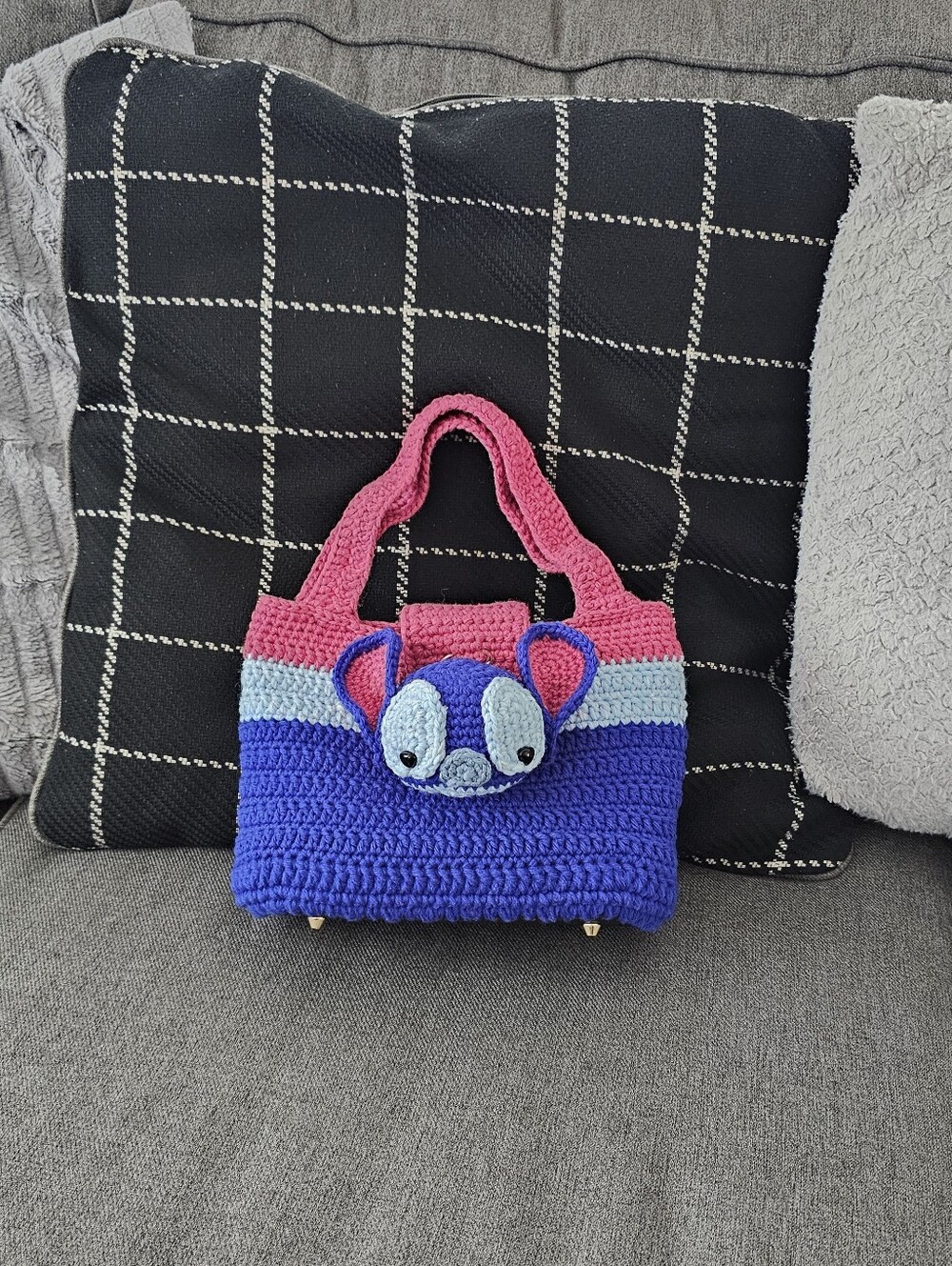 Handmade Crochet Tote Bag & Amigurumi - Blue & Pink